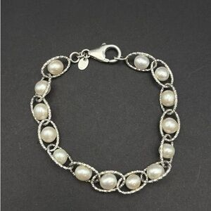 Honora Signed 925 Italy Pearl Bracelet Sterling Silver Oval Links 7.25 Inch